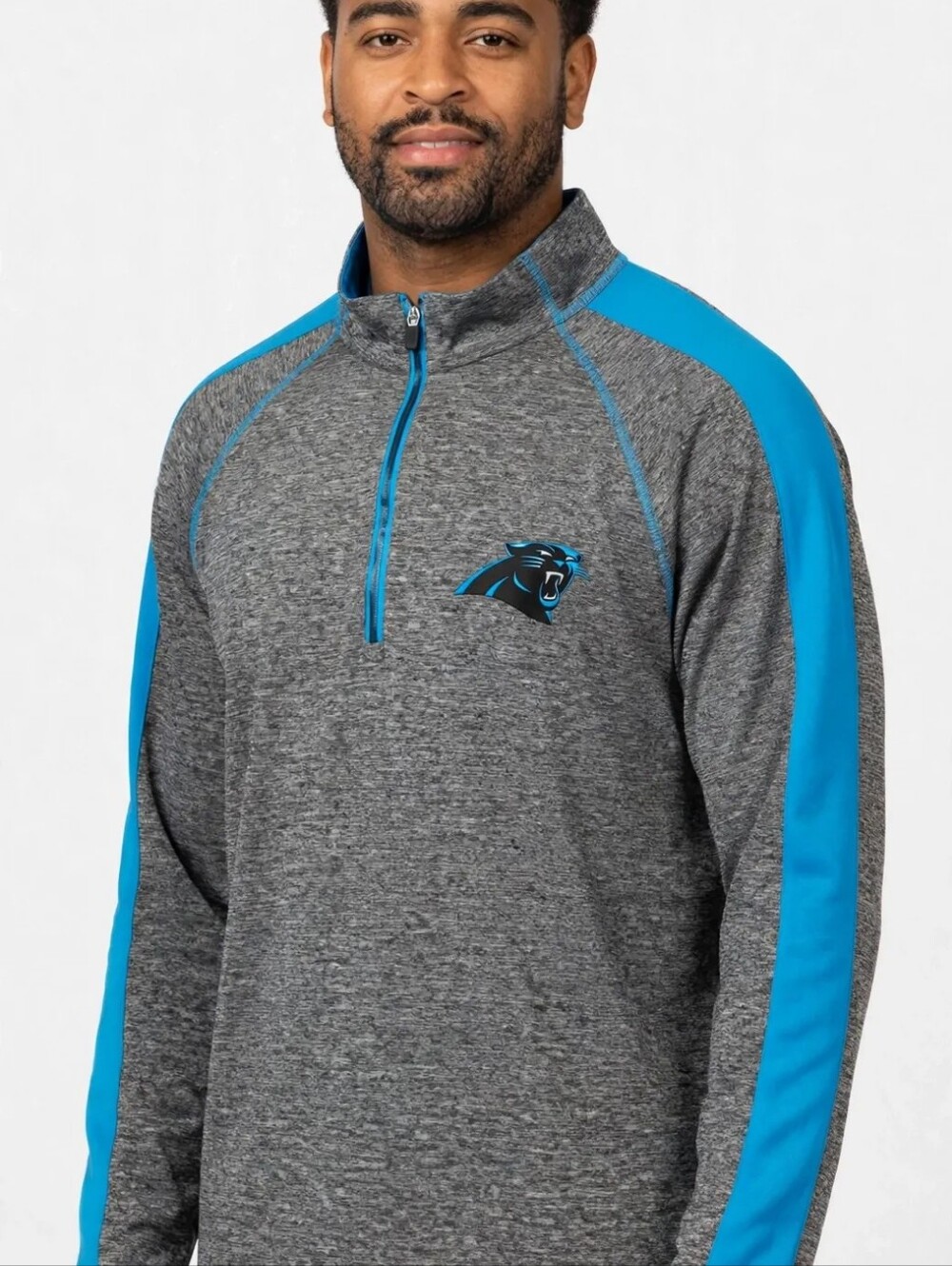 Panthers Gray and Blue Men's Quarter-Zip Shirt Size XXL